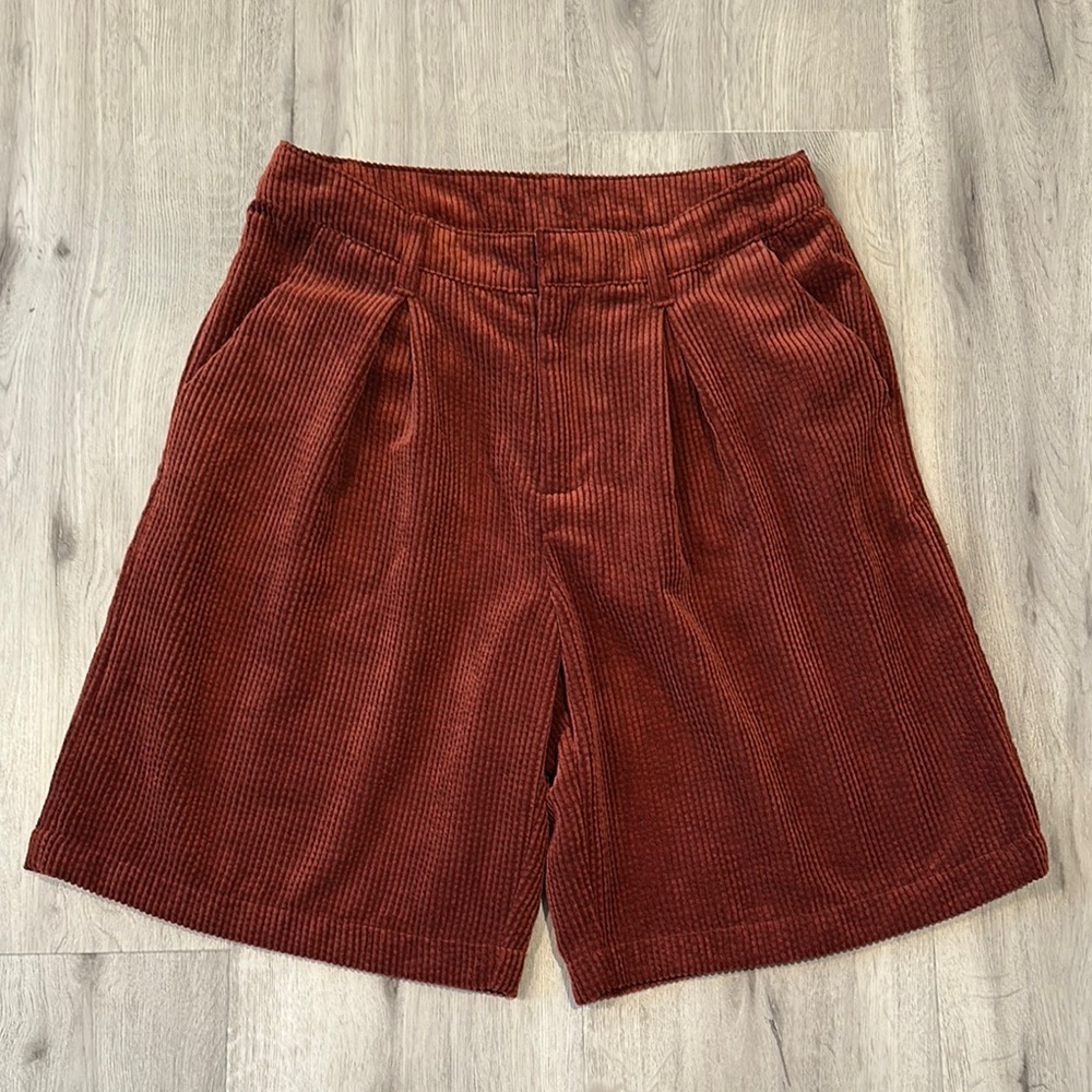 FUTURE COLLECTIVE Women's Corduroy Oversized Trouser Shorts Rust Vintage